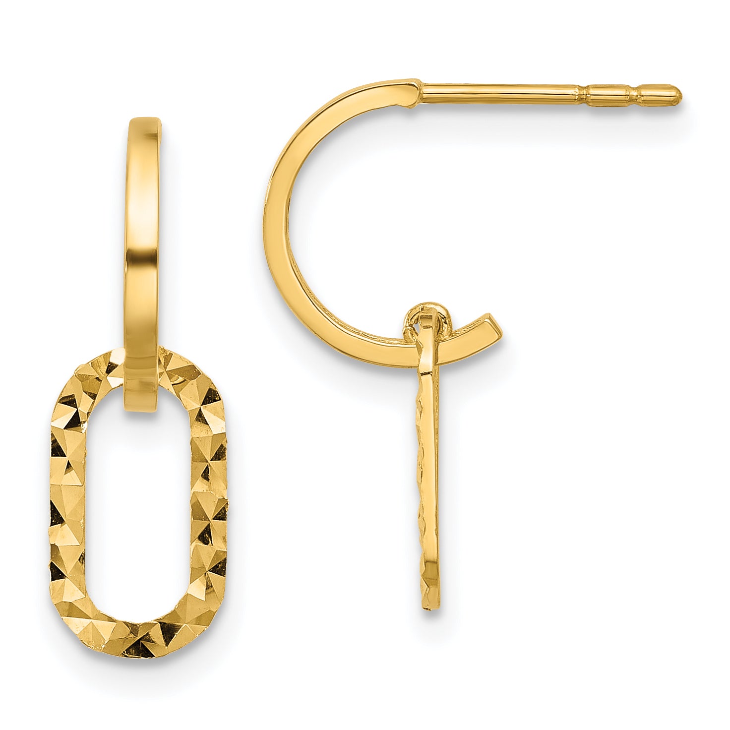 14K Polished and D/C J-Hoop Dangle Post Earrings Main image