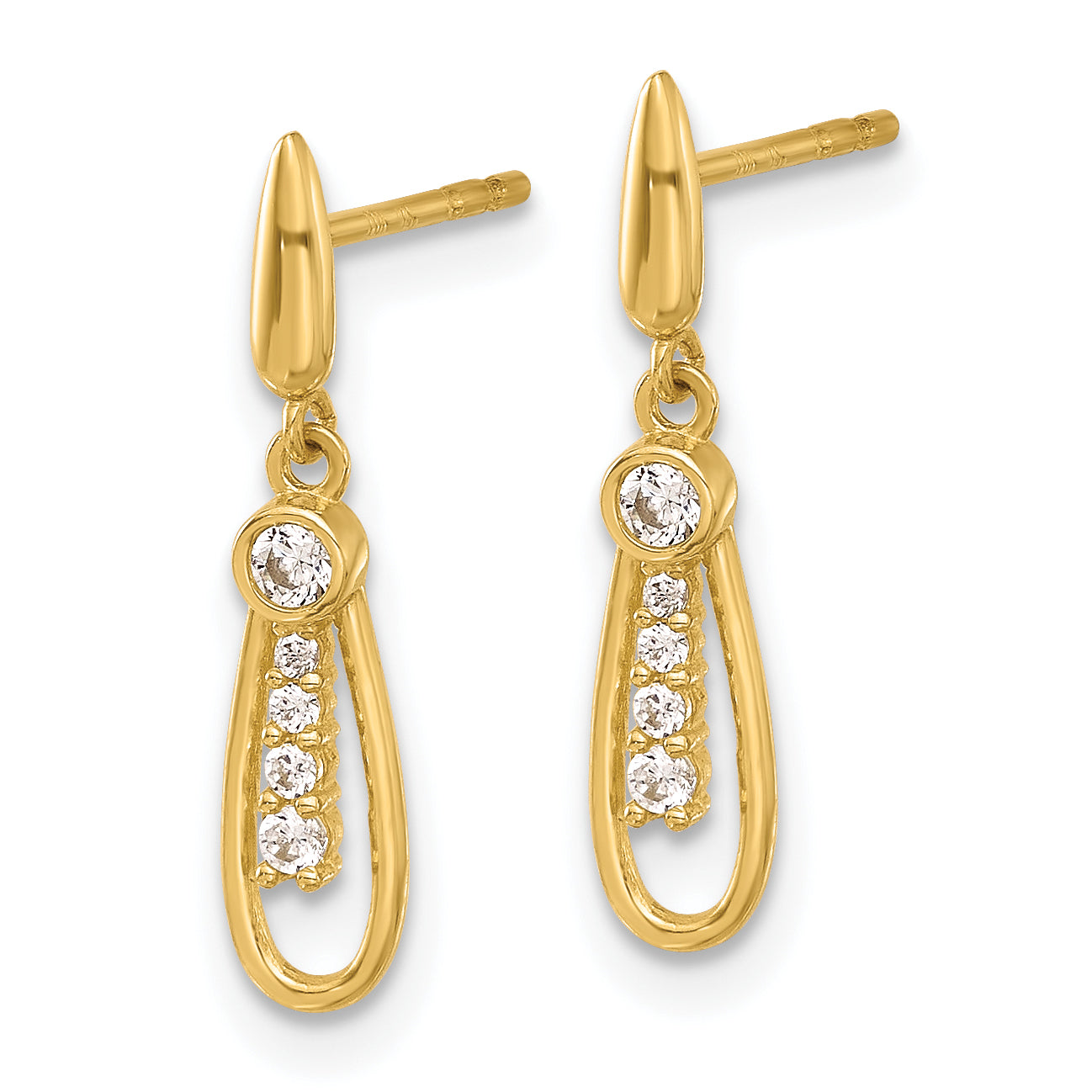 14K Polished Teardrop CZ Post Dangle Earrings Secondary image