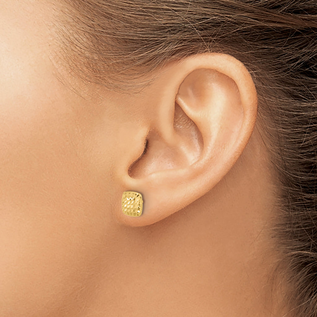 14K Diamond Cut Square Post Earrings