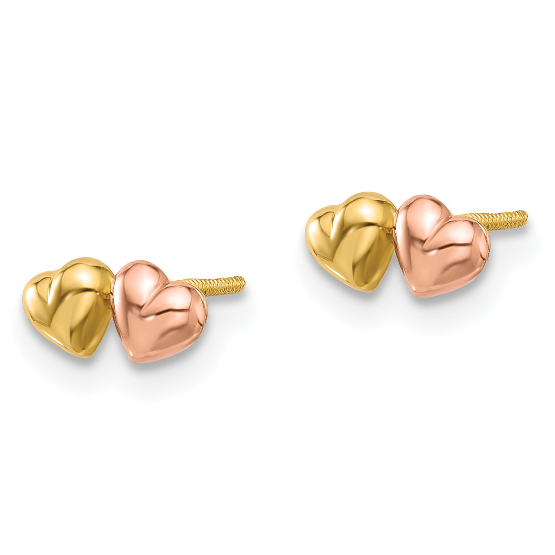 14K Two-tone Double Hearts Screwback Post Earrings Secondary image