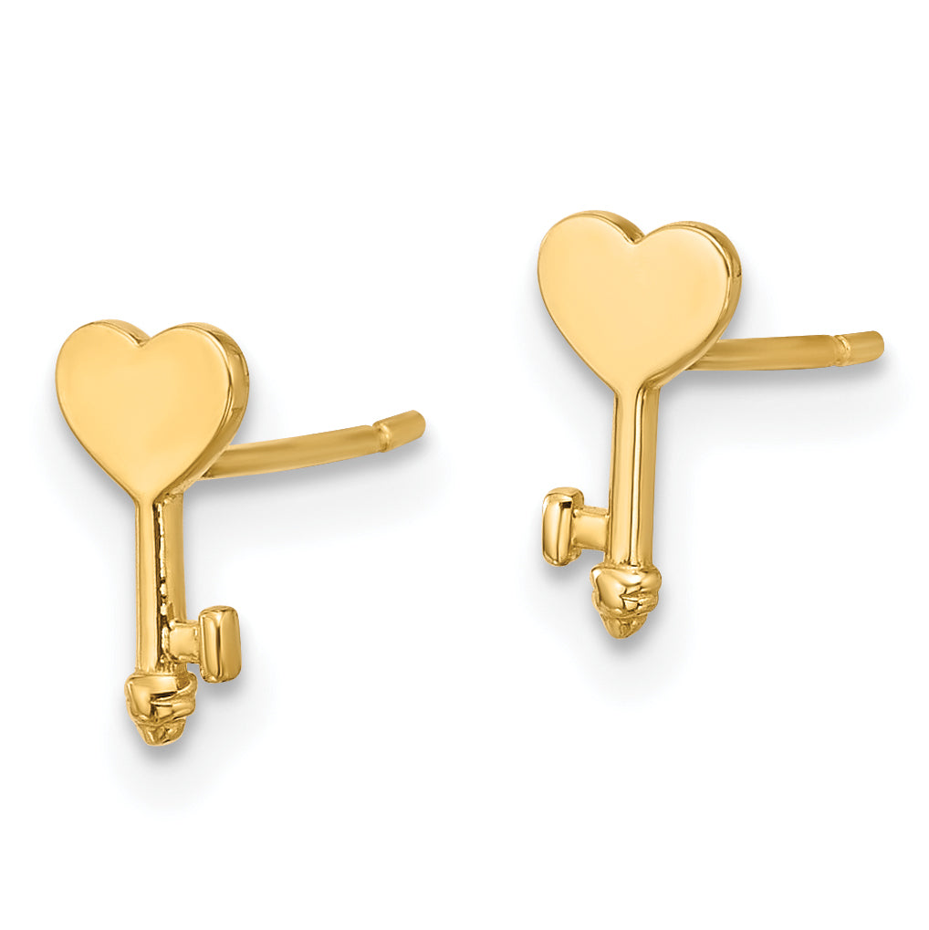 14K Polished Heart Key Post Earrings Secondary image
