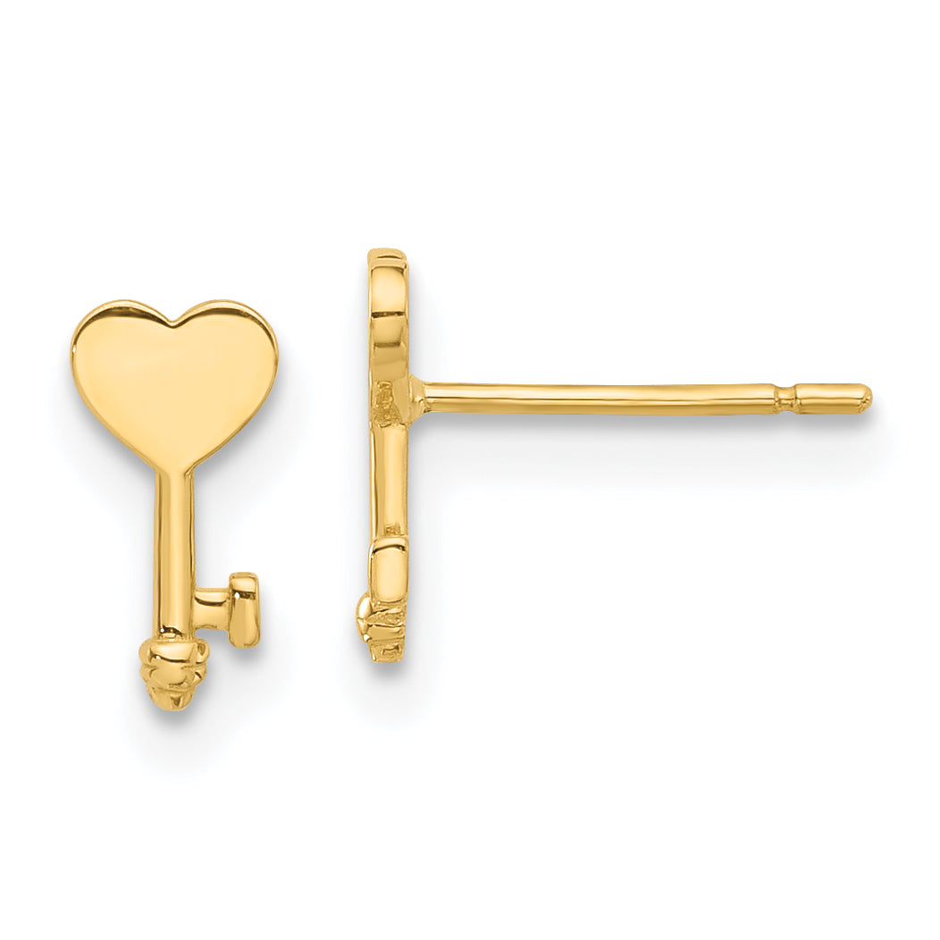14K Polished Heart Key Post Earrings Main image