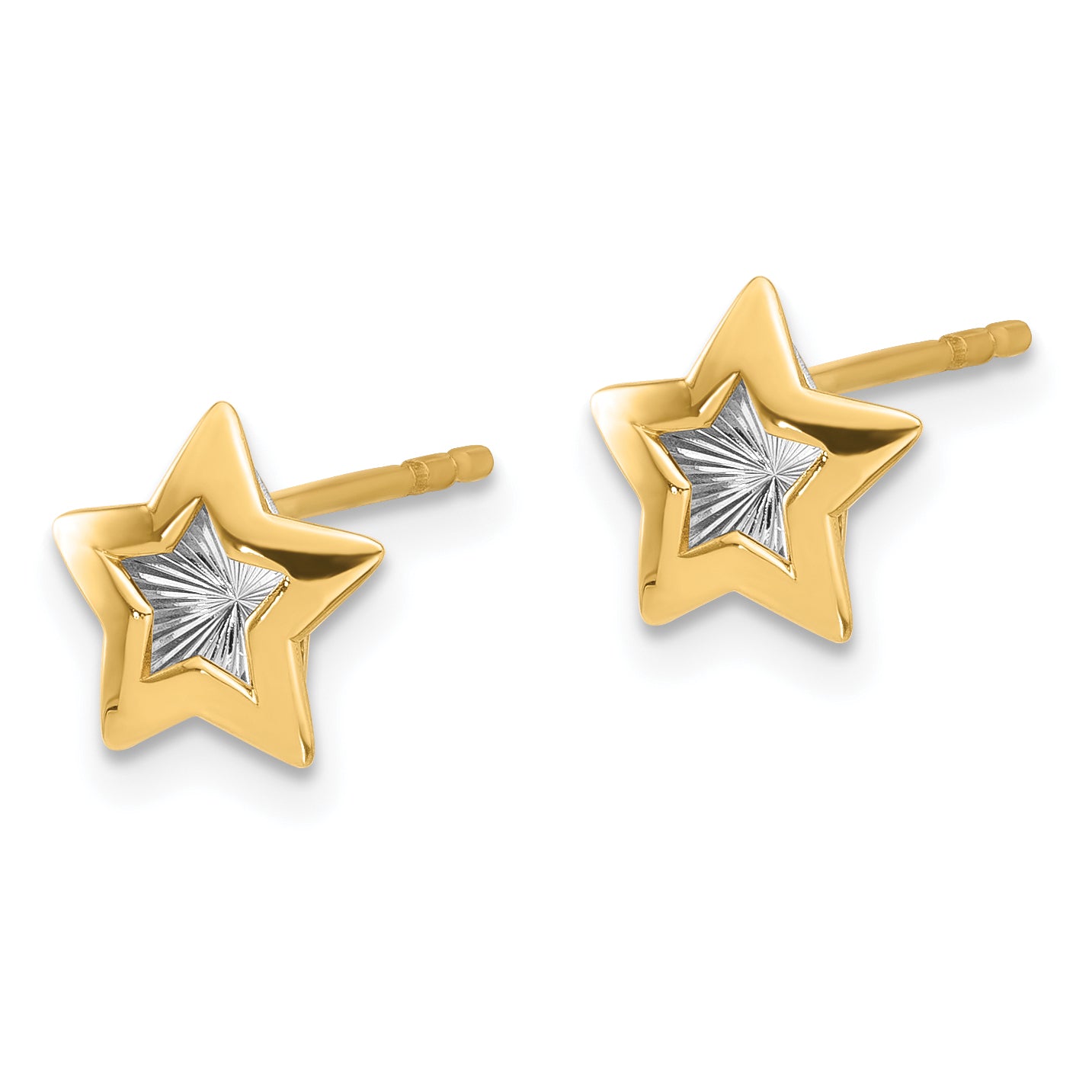 14K with Rhodium Polished and Textured Star Post Earrings Secondary image
