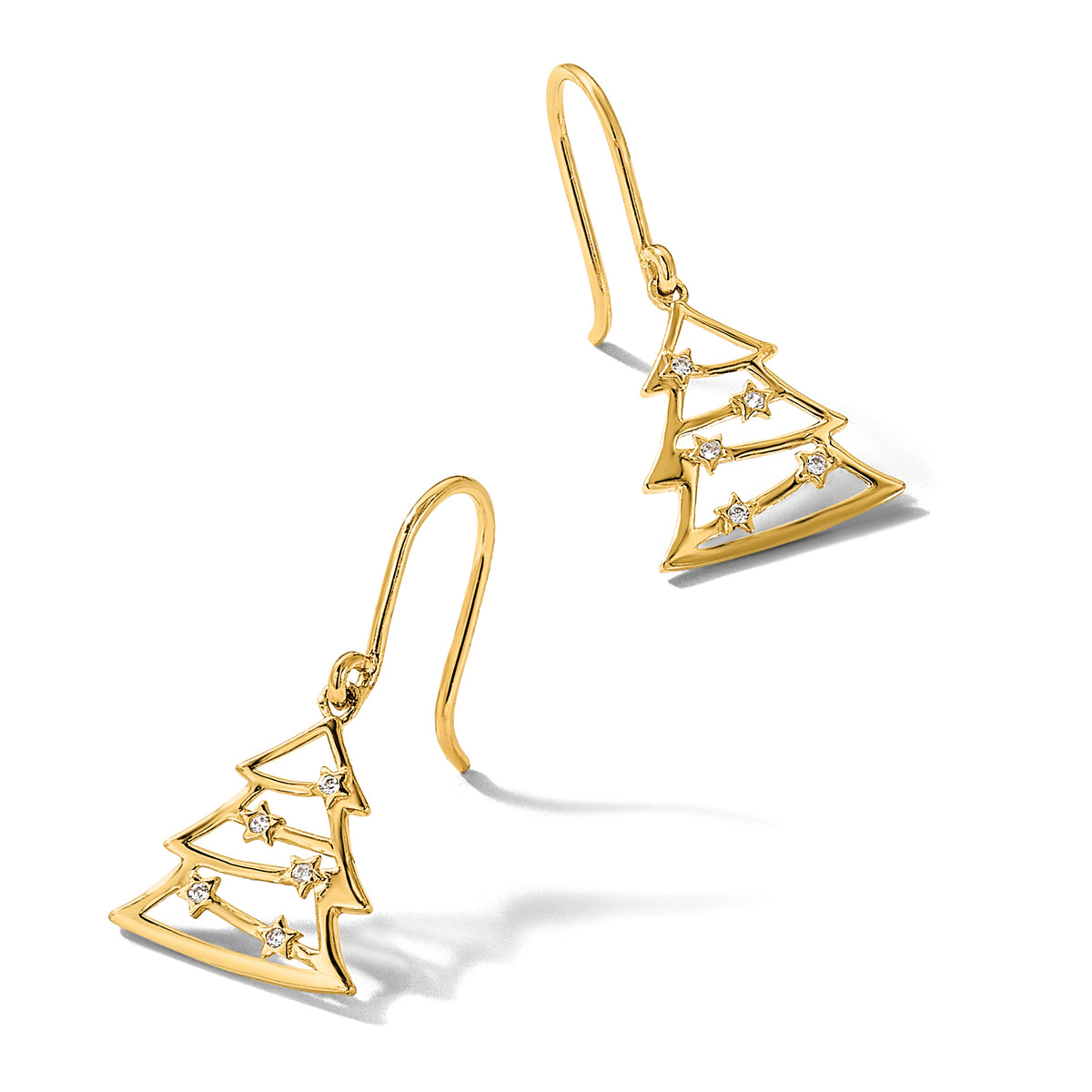 Cubic Zirconia Tree French Hook Dangle Earrings in 14K Yellow Gold - Sophia Jewelers