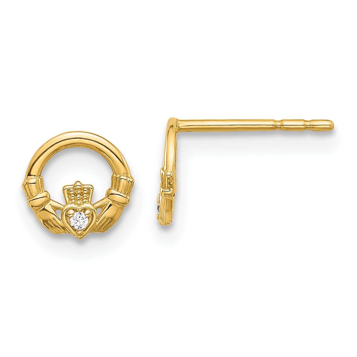 14K CZ Claddagh Post Earrings Main image
