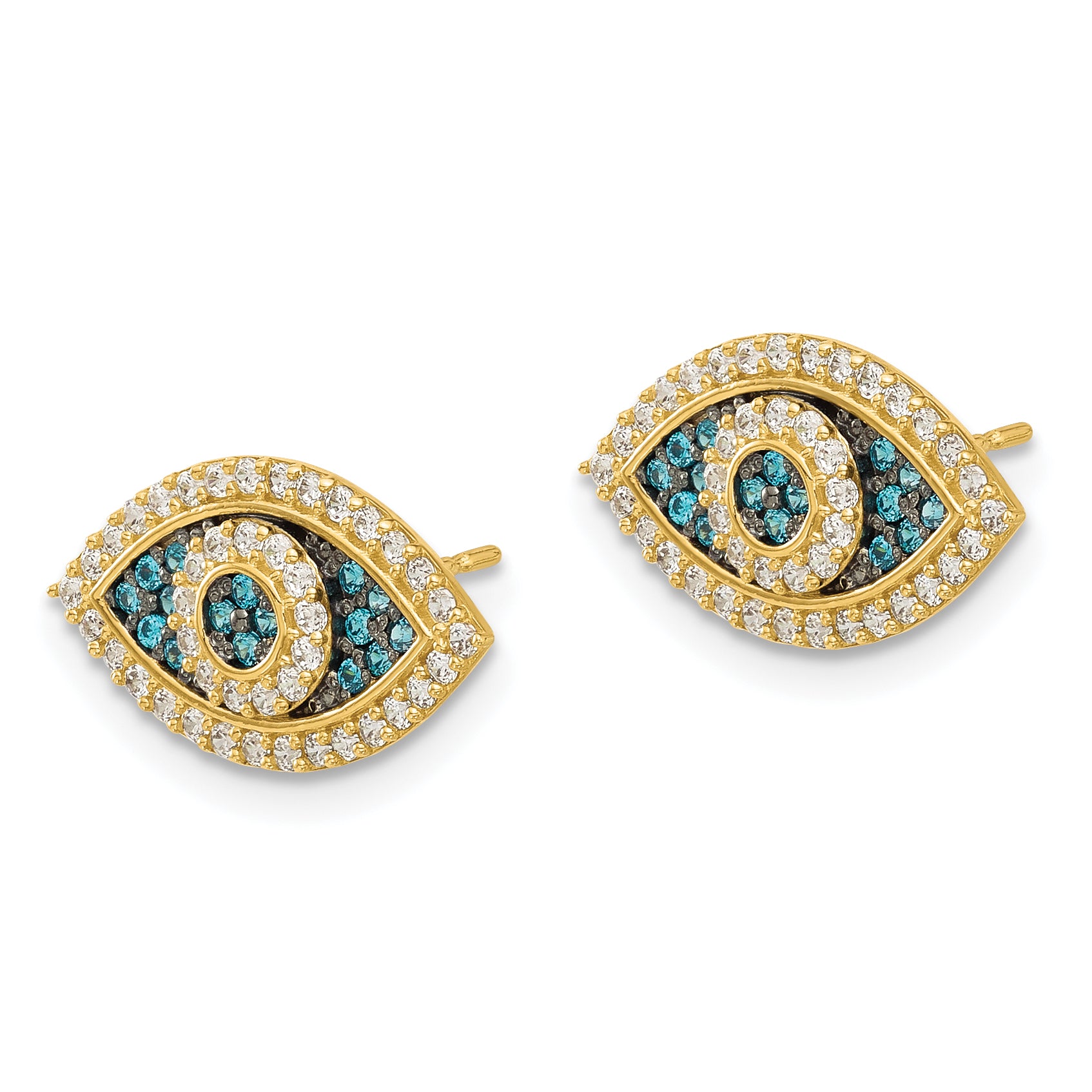 14k Black Rhodium-plated Polished Blue/White CZ Evil Eye Post Earrings Secondary image