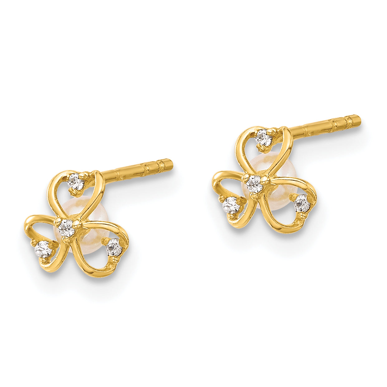 14K CZ and Freshwater Cultured Pearl Post Earrings