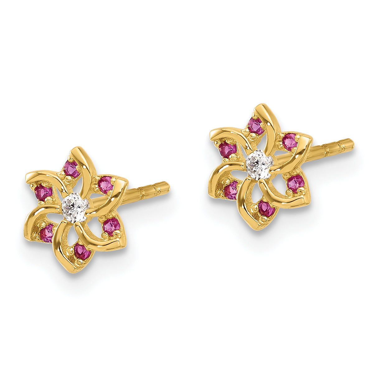 14K Polished Red and White CZ Flower Post Earrings Secondary image