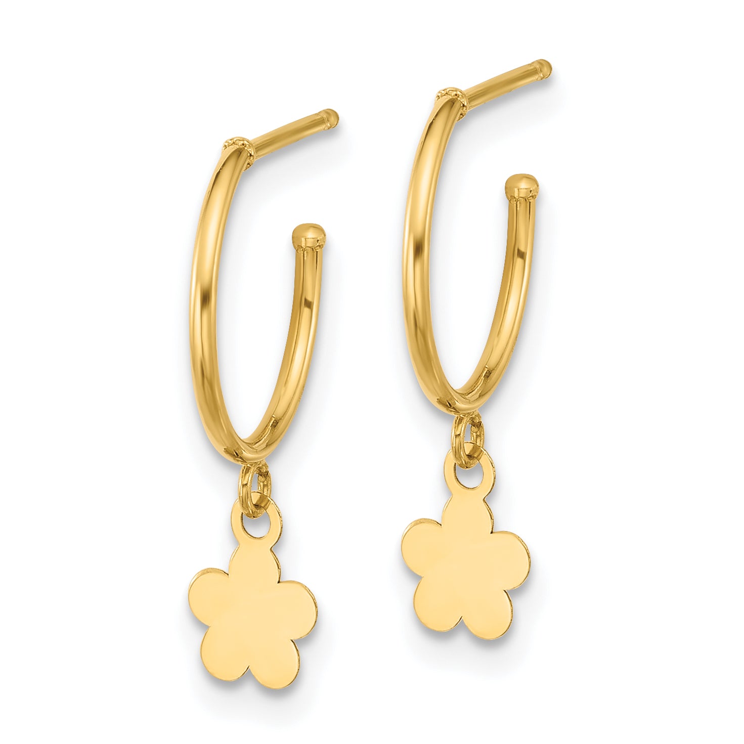 14K Polished Hoop with Flower Earrings Secondary image