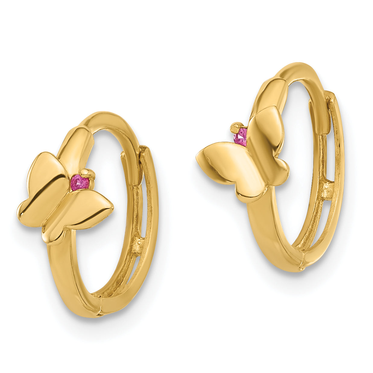 14K Polished Pink CZ Butterfly Hinged Hoop Earrings Secondary image
