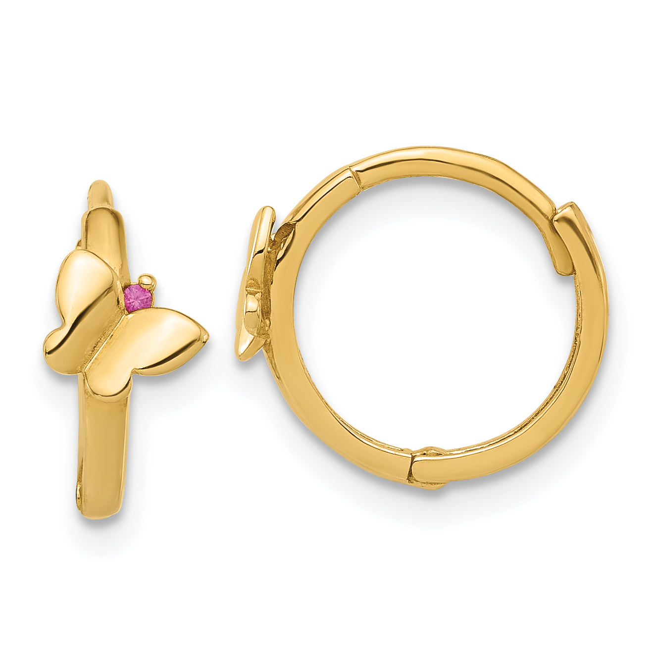 14K Polished Pink CZ Butterfly Hinged Hoop Earrings Main image