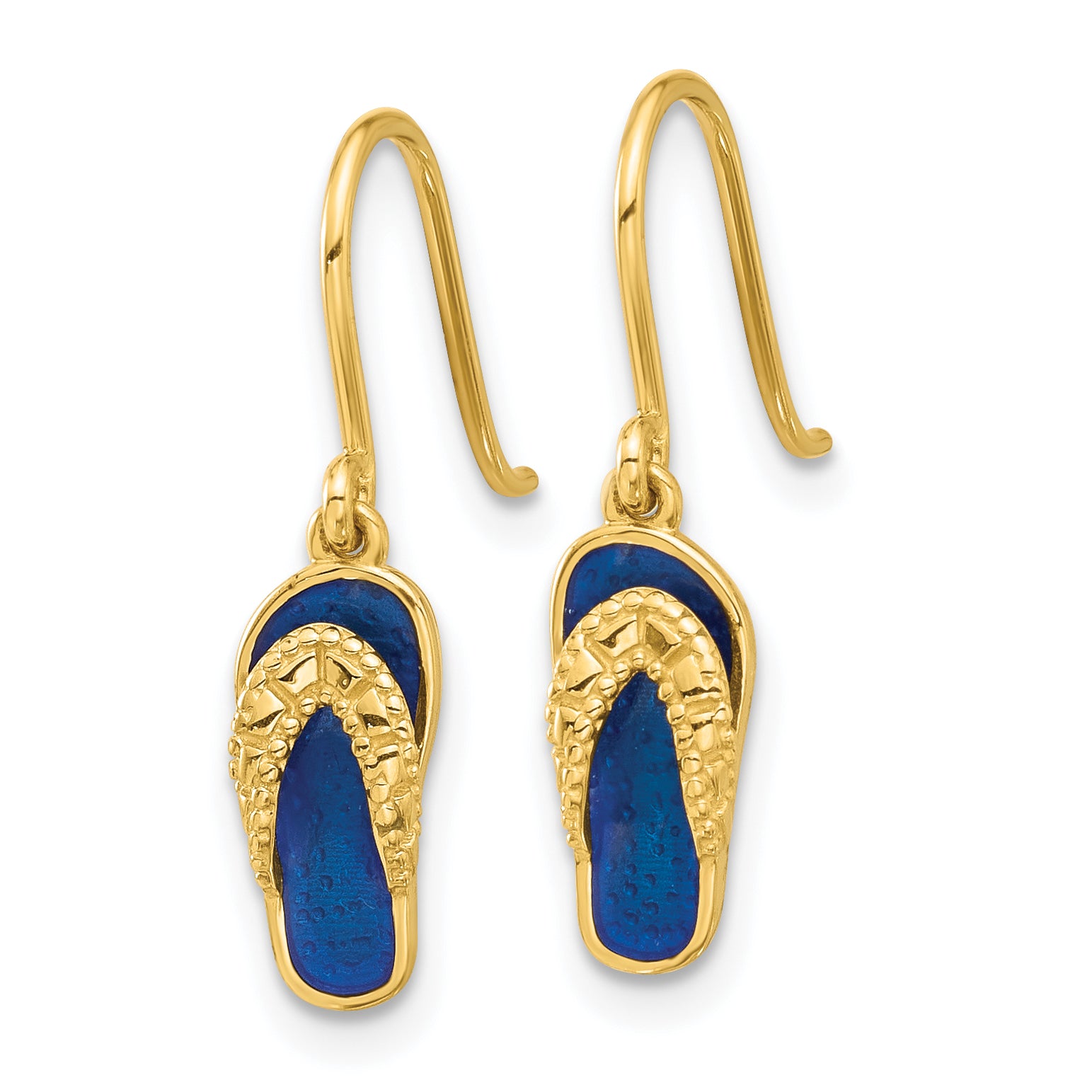 14k Polished Blue Enameled Flip Flop Shepherd Hook Dangle Earrings Secondary image