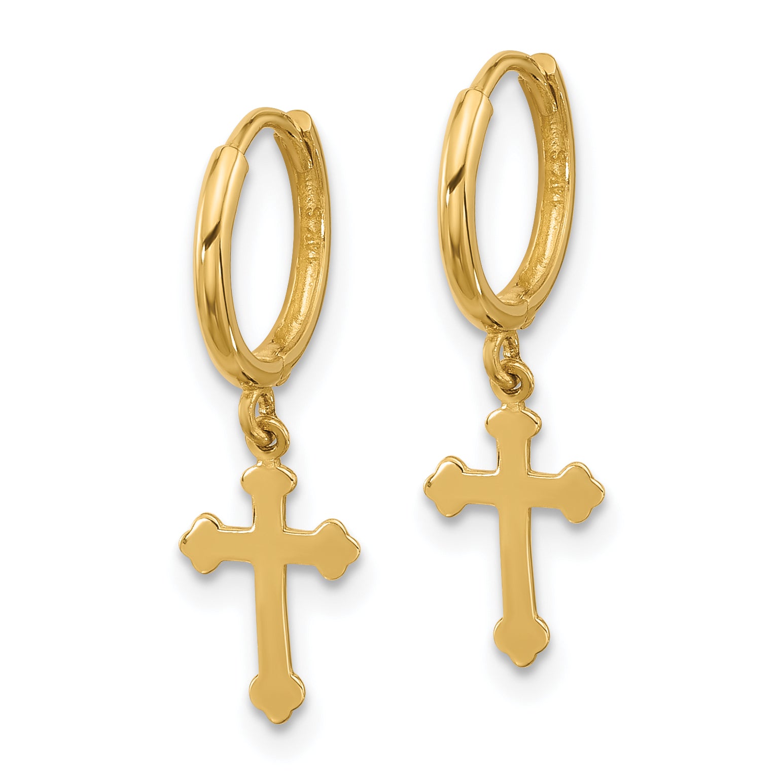 14K Hinged Dangle Cross Hoop Earrings Secondary image