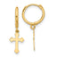 14K Hinged Dangle Cross Hoop Earrings