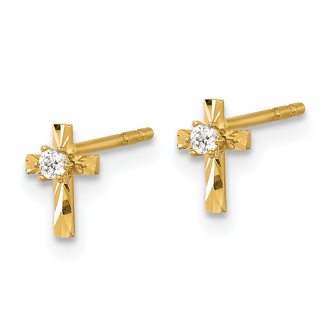 14K Polished and D/C CZ Cross Post Earrings Secondary image