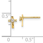 14K Polished and D/C CZ Cross Post Earrings