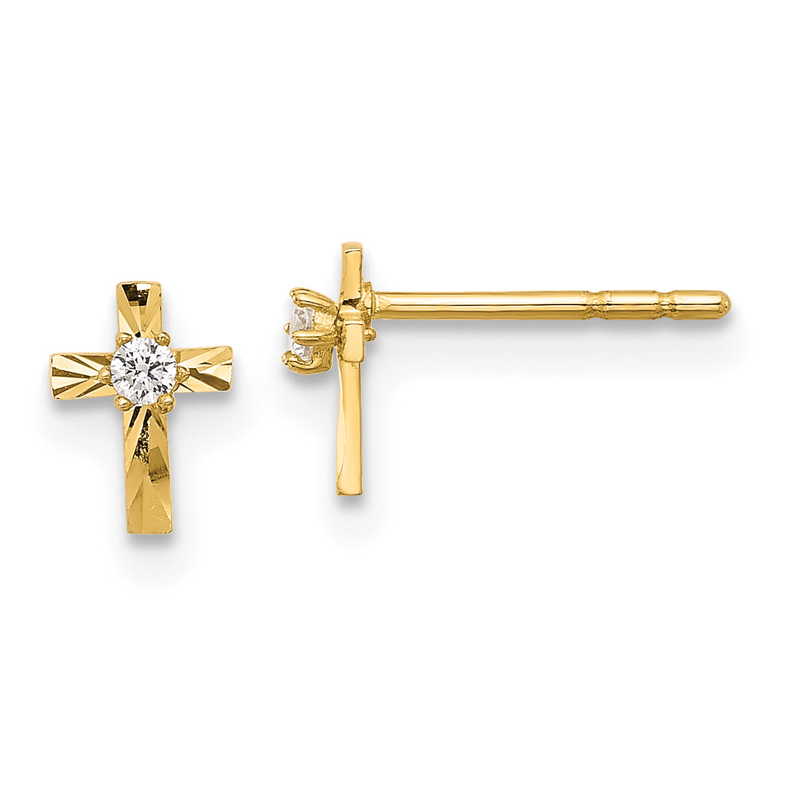 14K Polished and D/C CZ Cross Post Earrings Main image