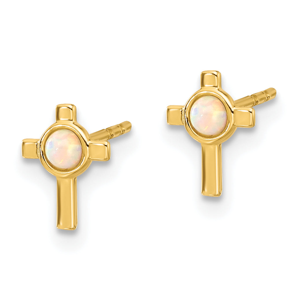 14K Created Opal Cross Post Earrings Secondary image