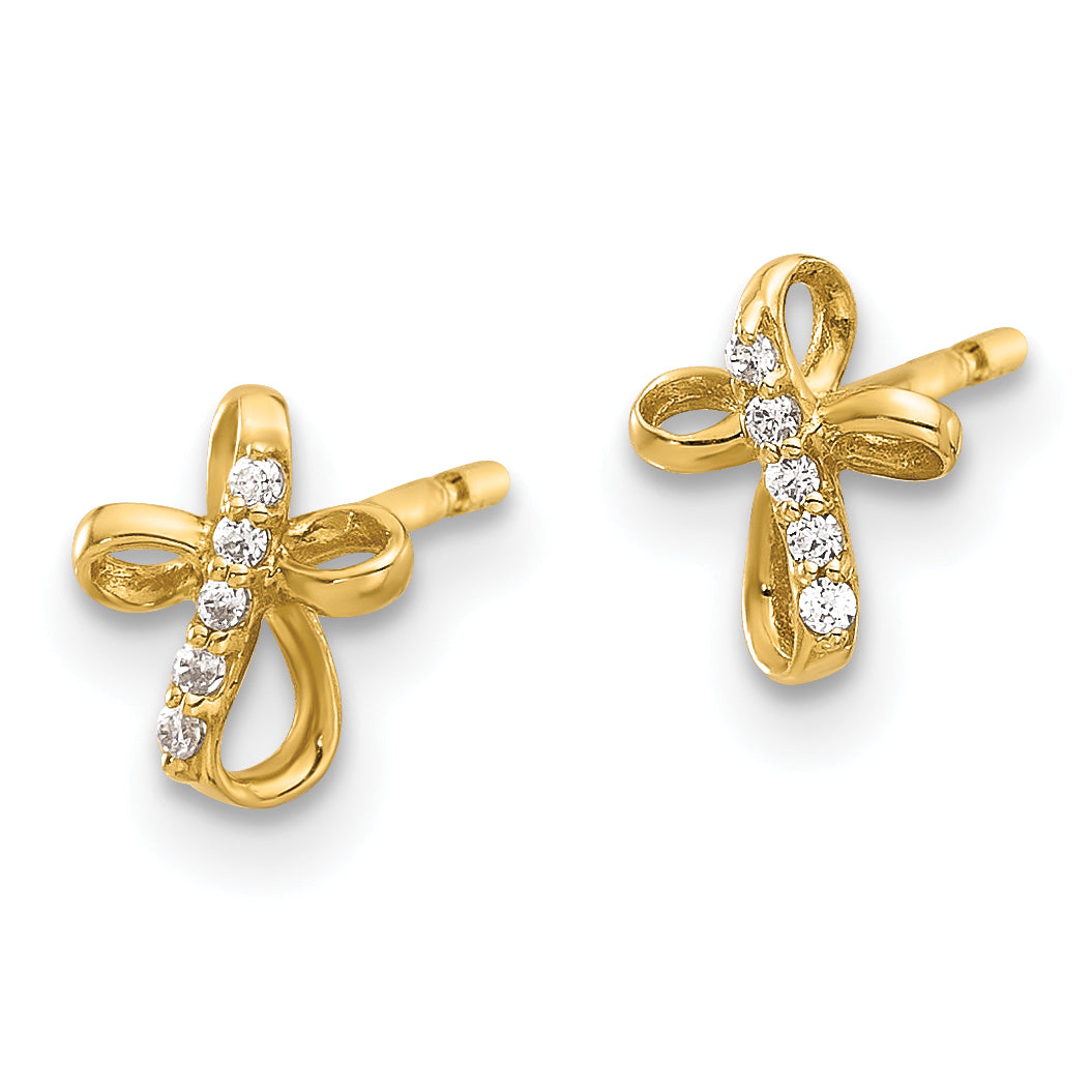 14K CZ Cross Post Earrings Secondary image