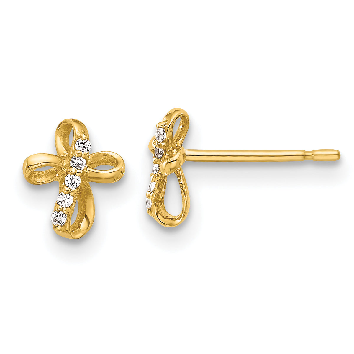 14K CZ Cross Post Earrings Main image