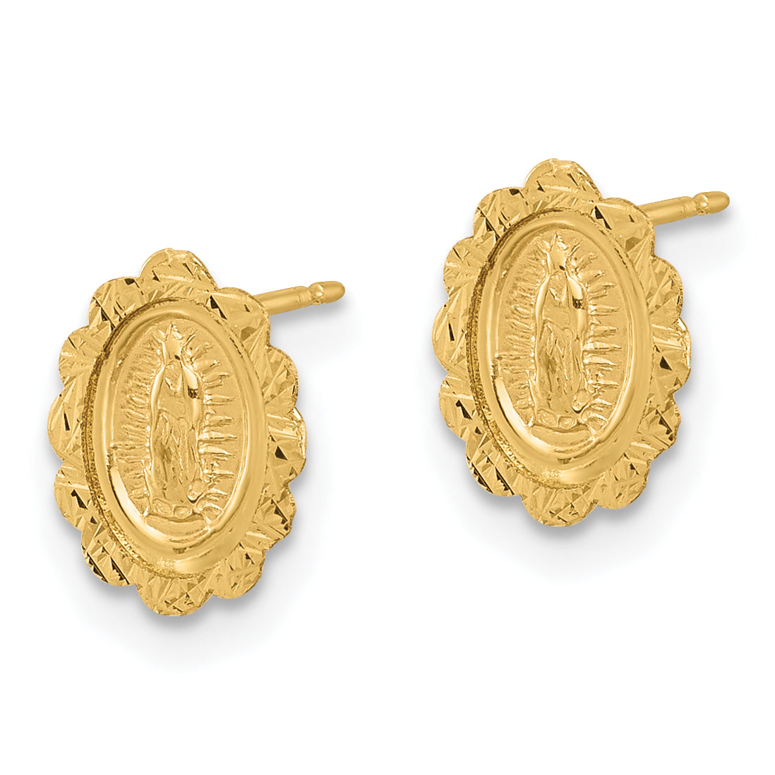 14K Diamond Cut Miraculous Medal Post Earrings Secondary image