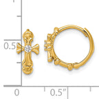 14k Polished CZ Cross Round Hinged Hoop Earrings