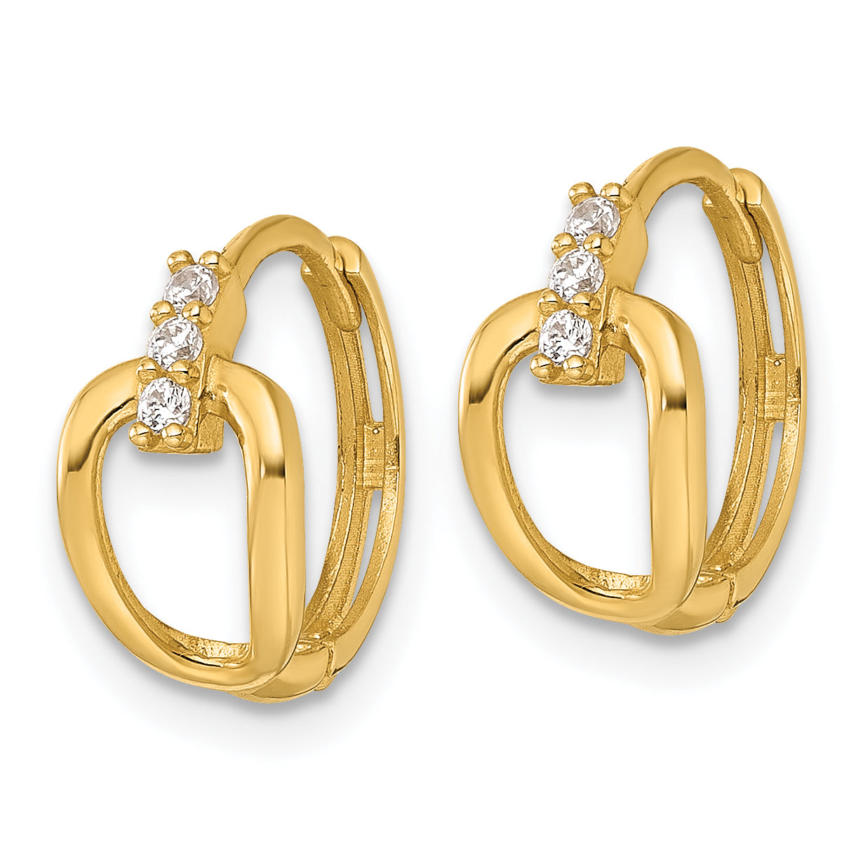 14k Polished Fancy CZ Round Hinged Hoop Earrings Secondary image