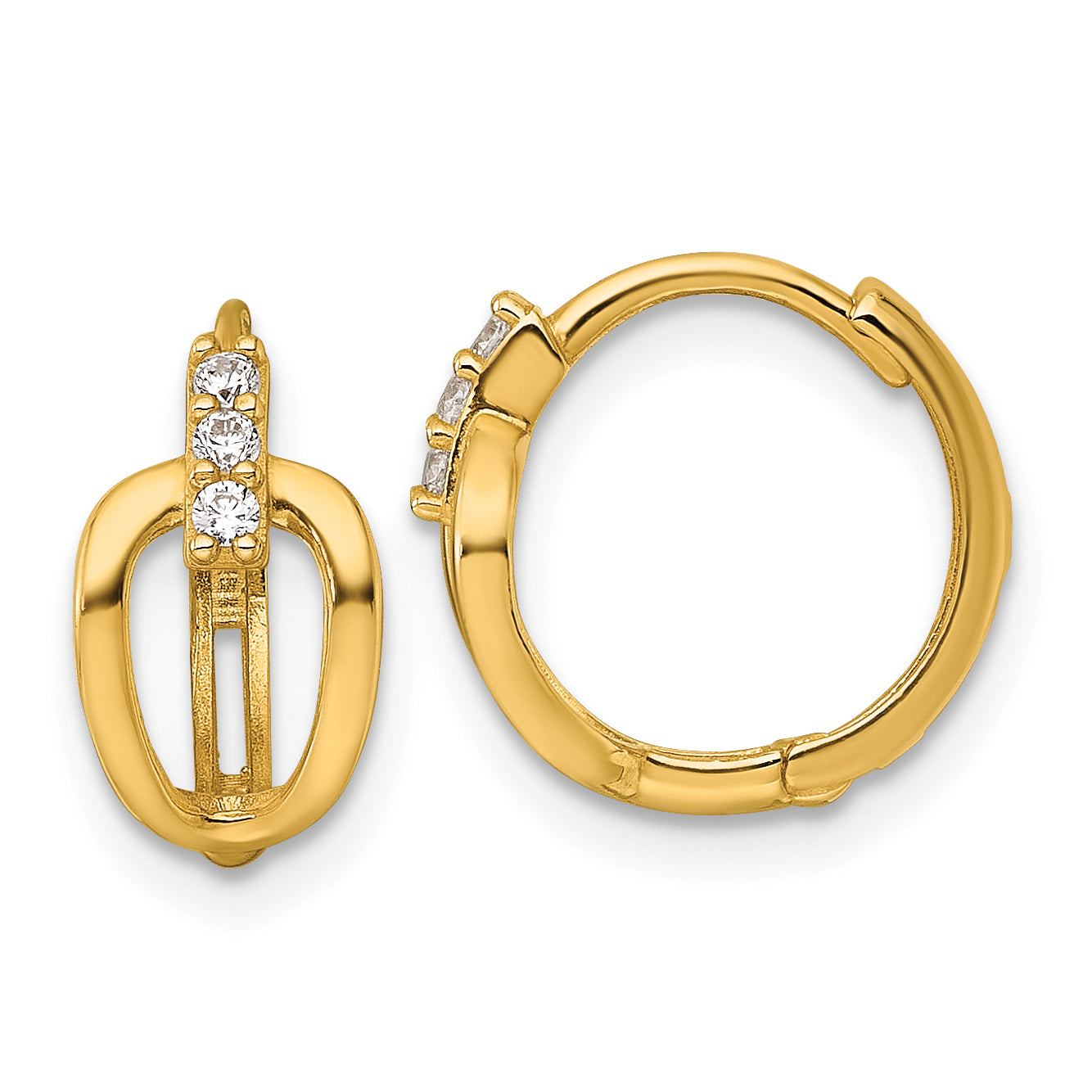 14k Polished Fancy CZ Round Hinged Hoop Earrings Main image