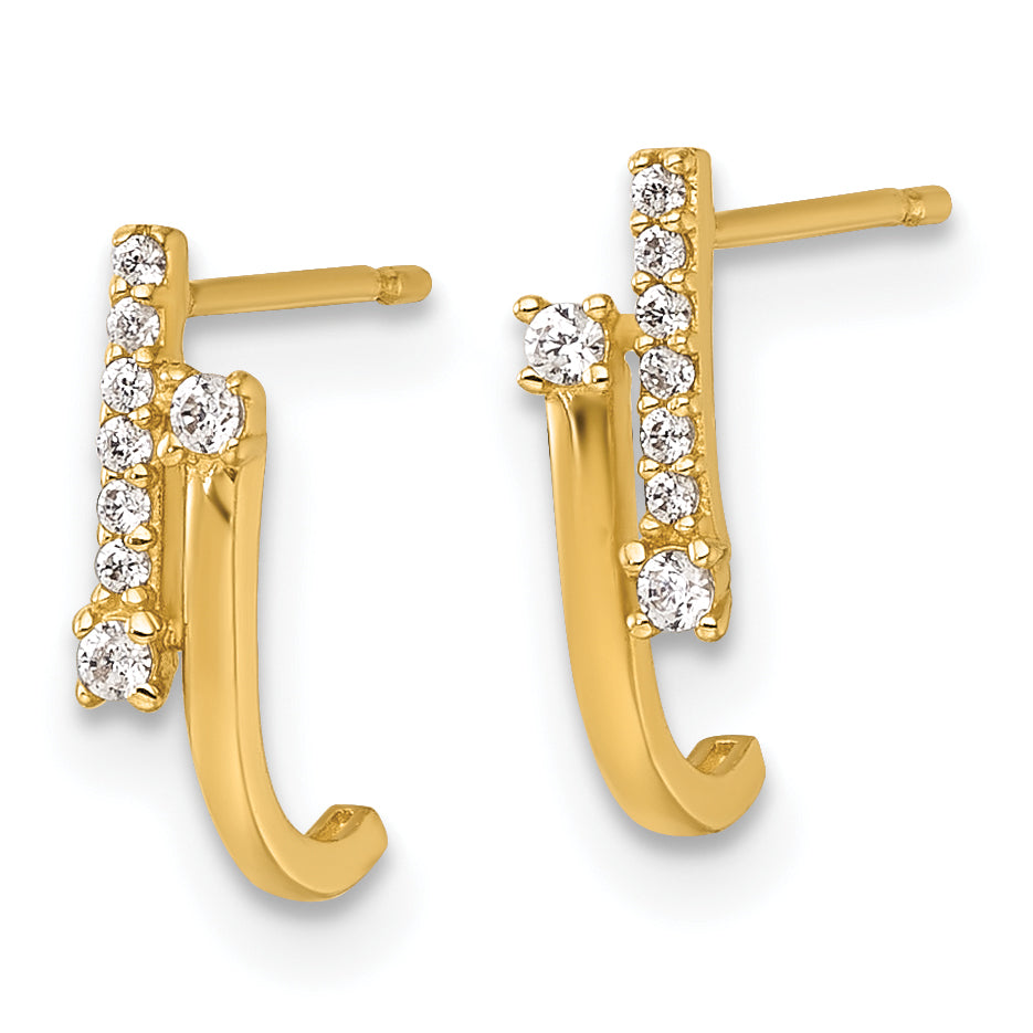 14k Polished Fancy CZ J-Hoop Post Earrings Secondary image
