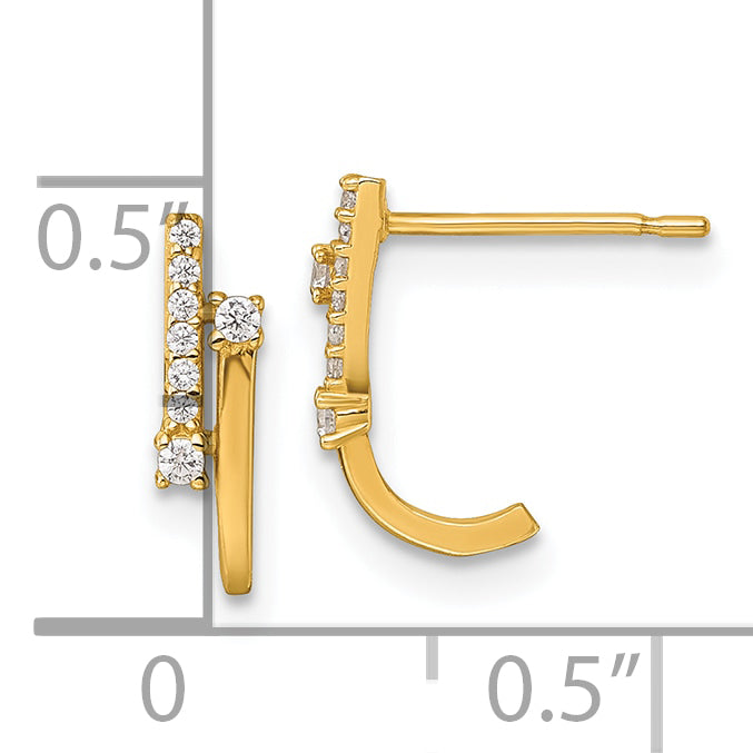 14k Polished Fancy CZ J-Hoop Post Earrings