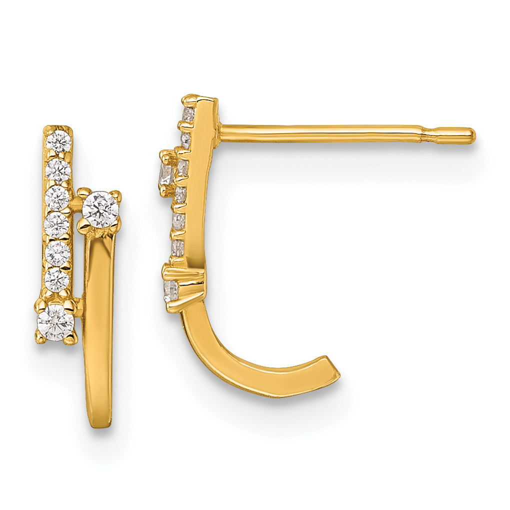 14k Polished Fancy CZ J-Hoop Post Earrings