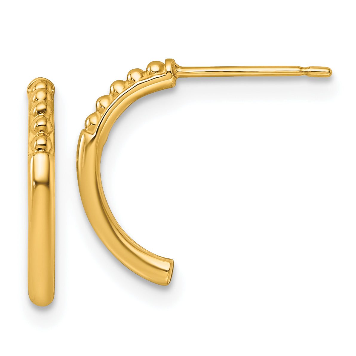 14k Polished and Beaded J-Hoop Post Earrings Main image