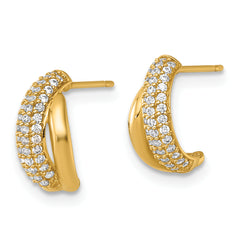 14k Polished Fancy Pave CZ J-Hoop Post Earrings