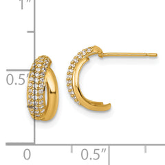 14k Polished Fancy Pave CZ J-Hoop Post Earrings