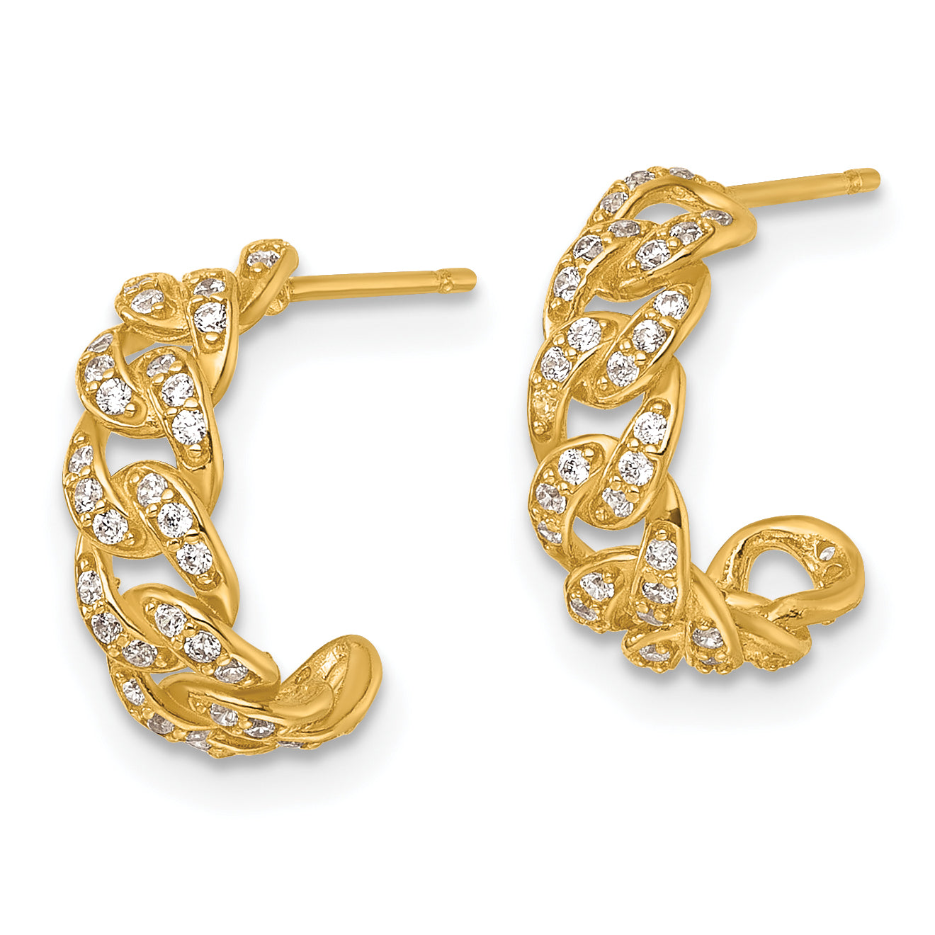14k Polished CZ Curb Link C-Hoop Post Earrings Secondary image