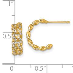14k Polished CZ Curb Link C-Hoop Post Earrings