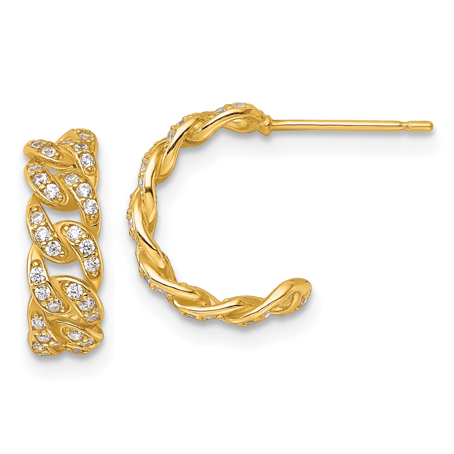 14k Polished CZ Curb Link C-Hoop Post Earrings Main image