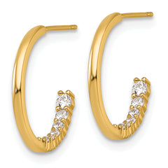 14k Polished Fancy Inside CZ J-Hoop Post Earrings