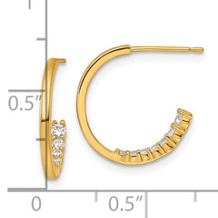 14k Polished Fancy Inside CZ J-Hoop Post Earrings