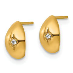 14k Polished CZ Star J-Hoop Post Earrings