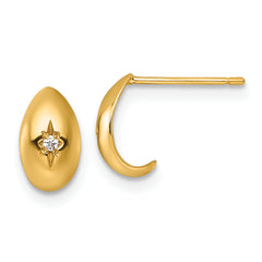 14k Polished CZ Star J-Hoop Post Earrings
