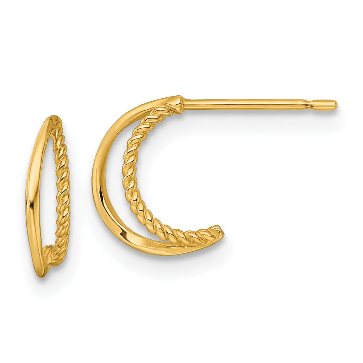 14k Polished and Twisted Double C-Hoop Post Earrings Main image