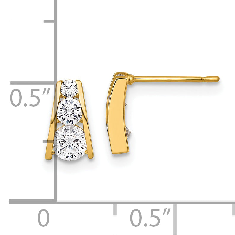 14k Polished Graduated CZ Post Earrings