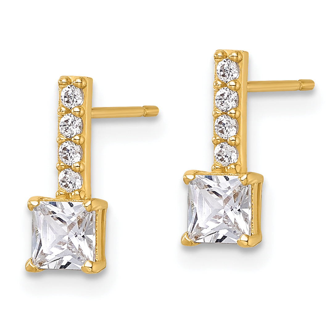 14k Polished Square CZ Post Earrings Secondary image