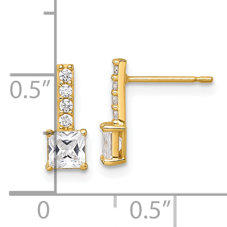 14k Polished Square CZ Post Earrings