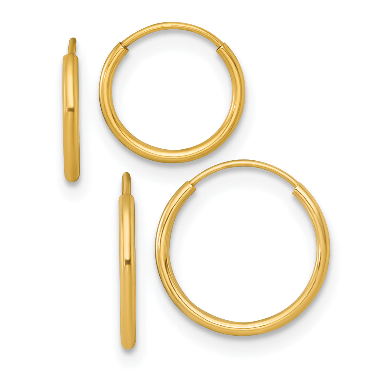 14k Polished Set of Two Pairs 1.00mm Endless Hoop Earrings