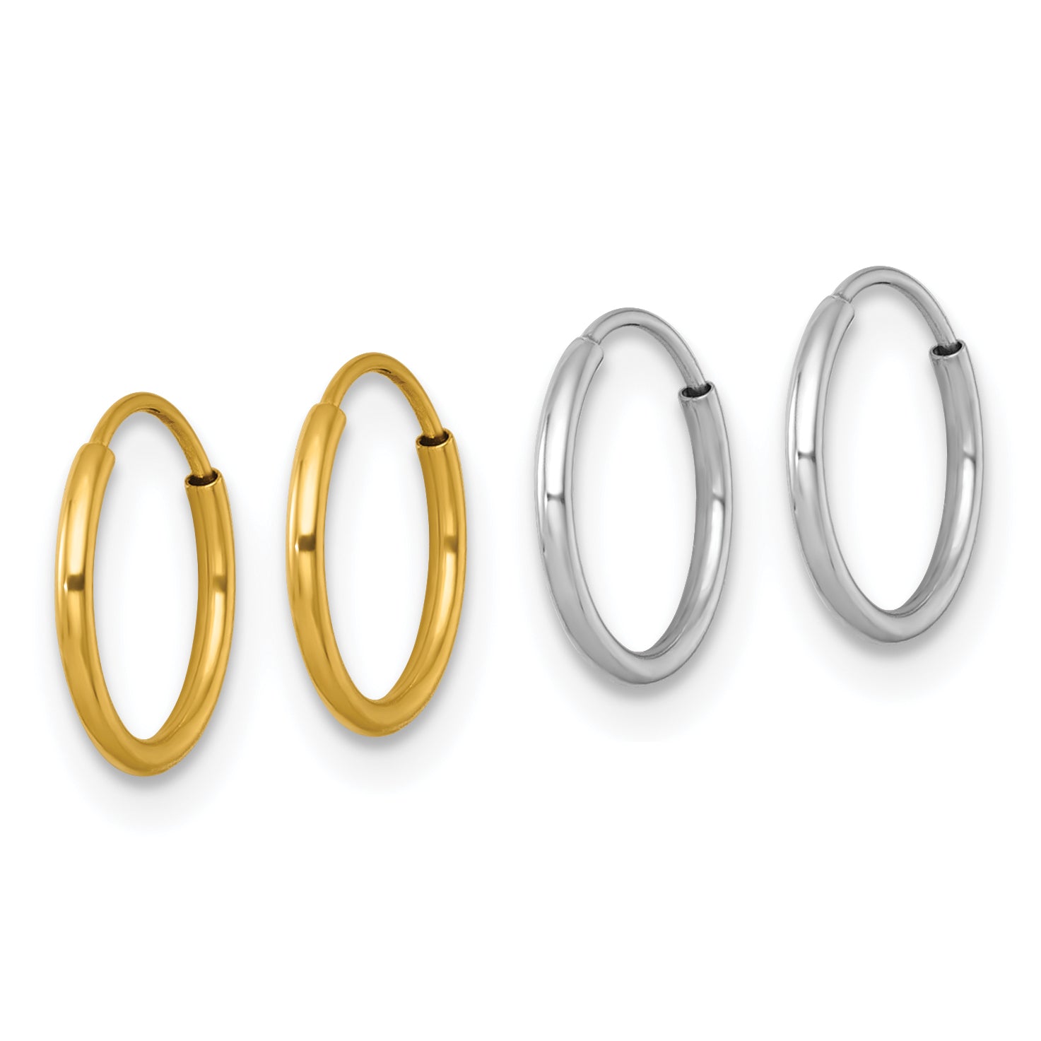 14k Two-tone Set of Two Pairs 1.00mm Endless Hoop Earrings Secondary image