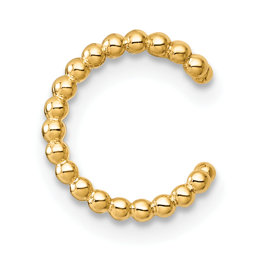 14k Polished Two Row Beaded Single Ear Cuff