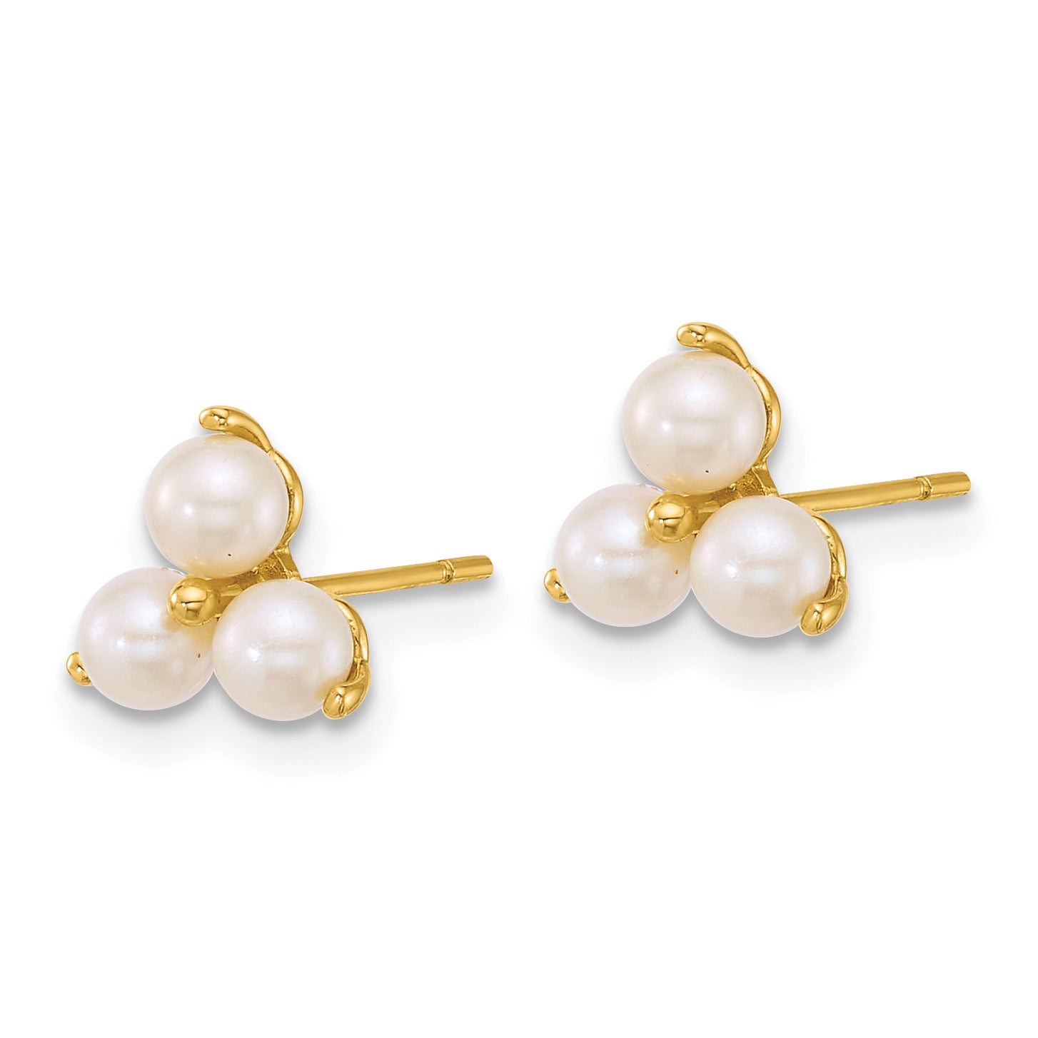 14k Polished Trio Freshwater Cultured Pearls Post Earrings Secondary image