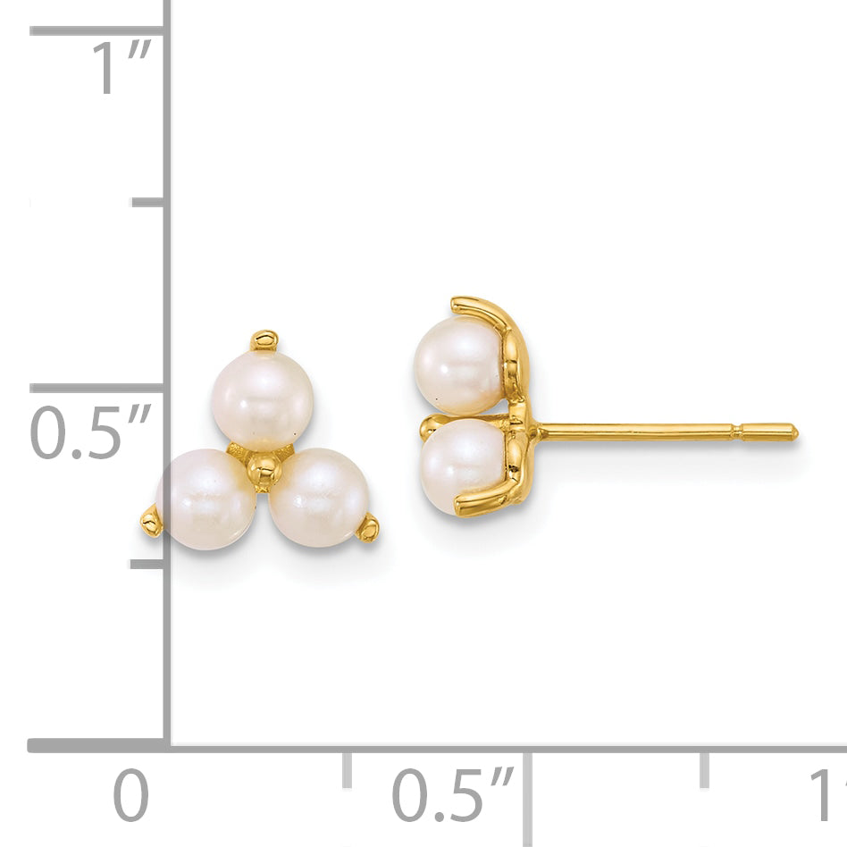 14k Polished Trio Freshwater Cultured Pearls Post Earrings